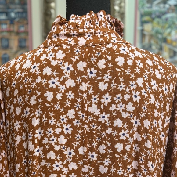 VICI COLLECTION BROWN & PINK FLORAL BOHO RUFFLE WESTERN PRARIE DRESS SZ S-M - Picture 5 of 10